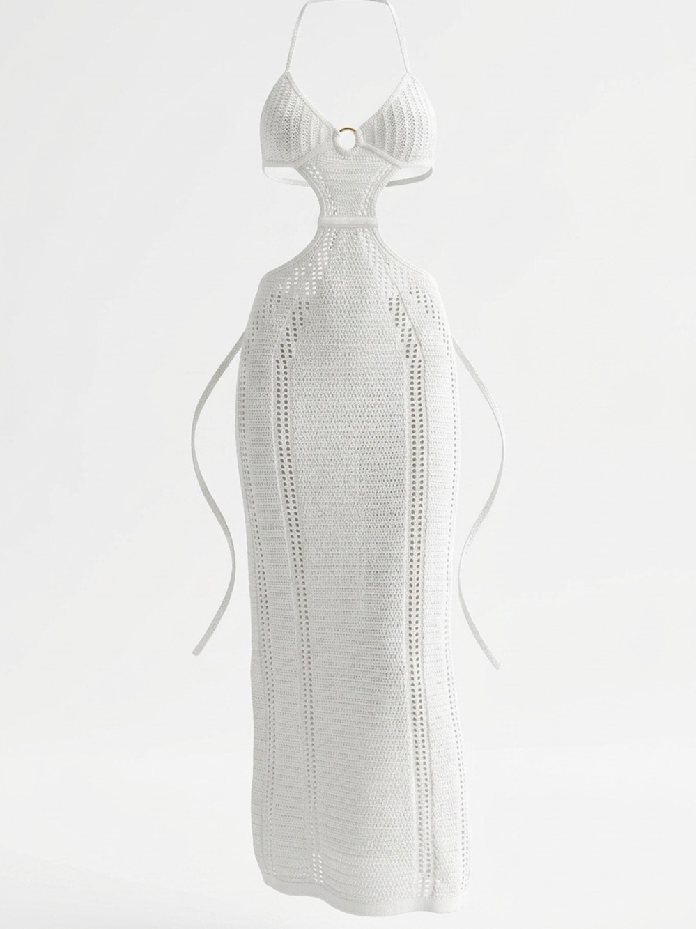 SHEIN White Crochet Backless Halter Maxi Dress